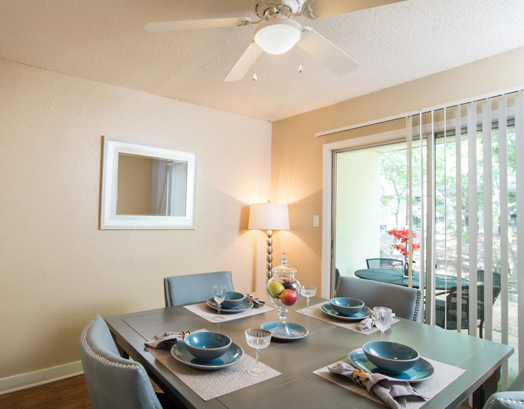 Kitchen and living room at waters at sunrise